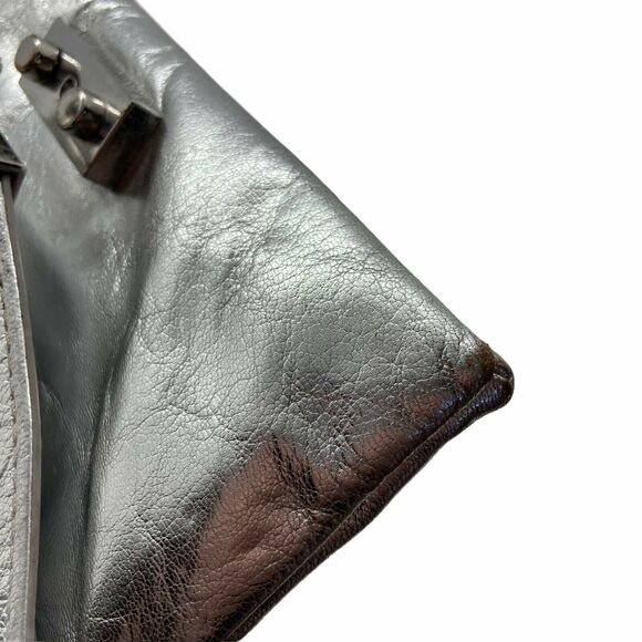 Loeffler Randall Silver Leather Lightweight Envelope Lock Clutch Purse Bag 6"X8" - Picture 4 of 16